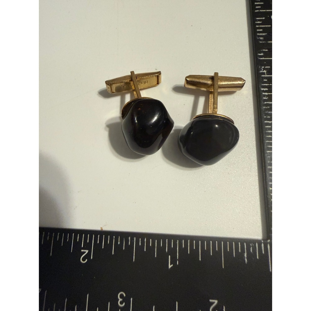 Vintage Gold Tone Black Stone Nugget Cufflinks Mid Century Pat 2920365 Mens